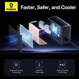 Зарядний пристрій Baseus Digital GaN Intelligent Desktop Fast Charger 240W (3xType+C+USB+DC) (With Cable DC to DC black (P10163901113-00) - мініатюра 12