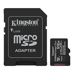 Карта пам`яті MicroSDXC 512GB UHS-I Class 10 Kingston Canvas Select Plus R150MB/s + SD-адаптер (SDCS3/512GB)