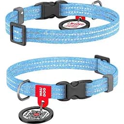 Нашийник для котів та дрібних порід собак Waudog Re-cotton з QR паспортом, відновлена бавовна, світловідбиваючий, пластикова пряжка, XS, Ш 10 мм, блакитний