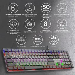 Клавіатура GamePro Red Swich Low Profile USB Dark Gray дротова (MK145R) - мініатюра 13