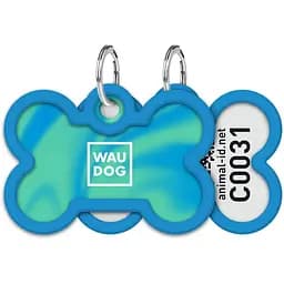 Адресник для собак і котів Waudog Smart ID з QR паспортом Градієнт блакитний 4х2.8 см