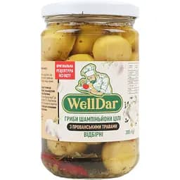 Грибы WellDar шампиньоны целые отборные с прованскими травами 300 г