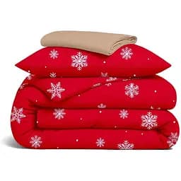 Комплект постільної білизни Cosas Snowflakes cranberry CS5 Підлітковий фланель червоний (Flannel_SnowflakesCranberry_El90-12Caramel_155)