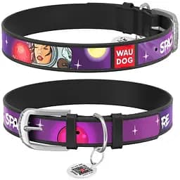 Нашийник для собак Waudog Design шкіряний з QR паспортом малюнок Більше космосу XS (2000130126012)