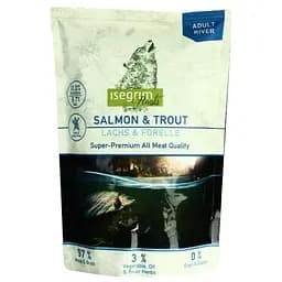 Уцінка. Набір вологого корму для дорослих собак Isegrim Adult Pouch Roots Multipack II Duoprotein: Лосось і форель, Качка з сердечками, Олень та дичина 2.46 кг (6 паучів по 410 г) - мініатюра 2