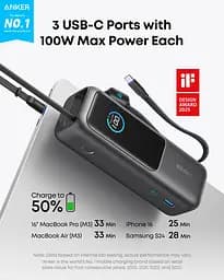 Портативний зарядний пристрій 25000 mAh 165W PD Built-In Double USB-C Cables Black Anker teh0027059 - мініатюра 4