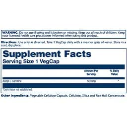 Ацетил L-карнітин Solaray Acetyl L-Carnitine 500 мг 30 капсул - мініатюра 2