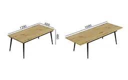 Стіл журнальний трансформер Dandi Small Ferrum-decor 45x120(160)x60 Чорний метал ДСП Дуб Артізан 16 мм (FRD-106792) - мініатюра 4