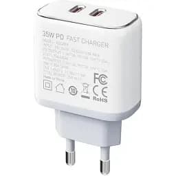 Зарядний пристрій блок-адаптер живлення Ldnio A2528C 35 W 2 порти USB-C біле