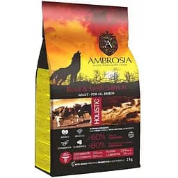 Сухой корм Ambrosia Grain Free для взрослых собак всех пород с говядиной и свежим лососем 2 кг