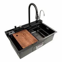 Кухонна мийка чорна PVD 75x46E Platinum Handmade Водоспад Whale, Чорний