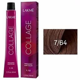 Перманентная краска для волос Lakme Collage Creme Hair Color тон 7/64 (медный каштановый средний блондин) 60 мл