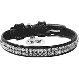 Нашийник для собак Waudog Glamour, шкіряний, зі стразами, з QR паспортом, XXS, 18-21х0,9 см, чорний