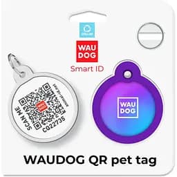 Адресник для собак і котів Waudog Smart ID з QR паспортом Градієнт фіолетовий 25 мм - мініатюра 5
