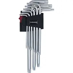 Набір Г-подібних ключів Haisser TORX T10-50 подовжених з отвором 9 шт. (102897)
