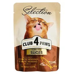 Влажный корм для кошек Club 4 Paws Premium с селедкой и салакой в ​​желе 80 г (B5631101)