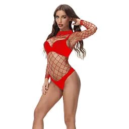 Еротична боді-сітка з коміром M-XL Червоний