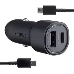 Автомобильное зарядное устройство Samsung Dual Port Car Charger USB + Type-C Port 25W With Cabble Type-C to Type-C High c0py Черный