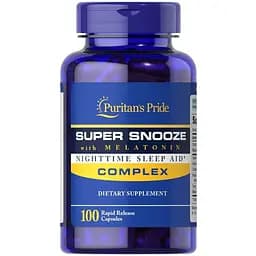 Комплекст для сну Puritan's Pride Super Snooze with Melatonin, 100 капсул з рослинними екстрактами і мелатоніном