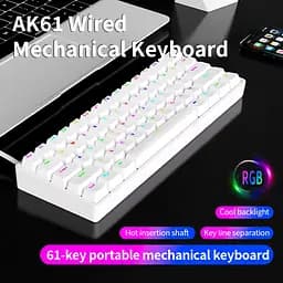 Ігрова дротова механічна клавіатура AK61 / Red Switch / Hot Swappable / 60% / White - мініатюра 2