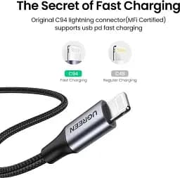 Кабель Ugreen US304 USB Type-C Male to Lightning Male Cable Aluminum Shell Braided 3A 1.5 м Black (60760) - мініатюра 4