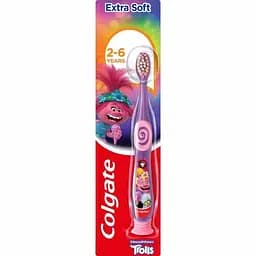 Дитяча зубна щітка Colgate Тролі 2-6 років екстрам'яка на присосці рожева з фіолетовим (2170000000145)