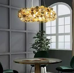 Изысканная кольцевая золотая люстра с металлическими монетками Ø 80 см | Ст. 6013-800 GD | Line F