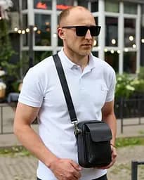 Сумка месенджер через плече чоловіча шкіряна чорна (АЕ94-9998) - мініатюра 10