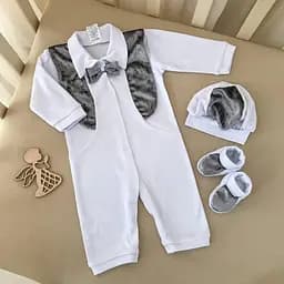 Костюм для хрещення "Оксамитовий блиск" інтерлок, оксамит зріст 80 см (9 – 12 місяців) Betis Білий із сірим
