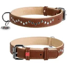 Ошейник для собак Waudog Soft кожаный с QR паспортом, металлические украшения, M, Ш 25 мм, Дл 38-49 см