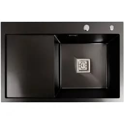 Кухонна мийка Platinum Handmade 78x50В R PVD з нержавіючої сталі 3 мм квадратний сифон 78x50x22 см чорна
