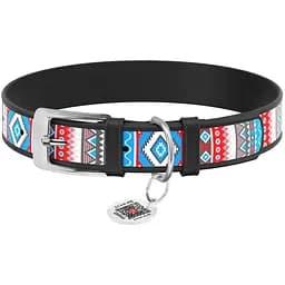 Нашийник для собак Waudog Design Етно, шкіряний, з QR паспортом, 30-39х2 см, чорний
