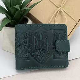 Подарунковий чоловічий набір №85: портмоне + обкладинка на паспорт (зелений) - мініатюра 3