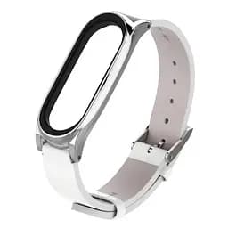 Шкіряний ремінець MiJobs для фітнес-браслета Xiaomi Mi Band 3 и 4 Type B білий, тримач - сріблястий - мініатюра 2