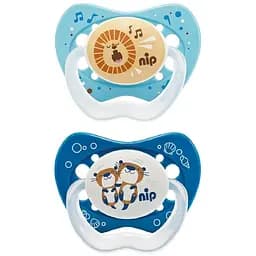Силиконовая пустышка Nip Замечательная жизнь №3 Тигр и Лев, 16-32 мес., синий с голубым, 2 шт. (31303)