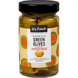 Оливки Olymp зелені фаршировані перцем без кісточки 320 г