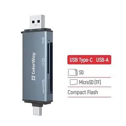 Зчитувач флеш-карт ColorWay USB 2.0/USB-C to CF/SD/MicroSD (CW-CR-01) - мініатюра 3