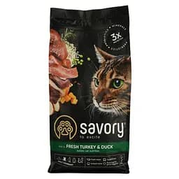 Сухий корм для дорослих котів Savory Adult Cat Gourmand Fresh Turkey & Duck з качкою та індичкою 2 кг
