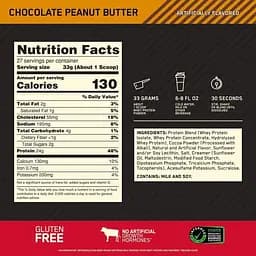 Сироватковий протеїн Optimum Nutrition Whey Gold Standard Chocolate peanut butter 907 г - мініатюра 4