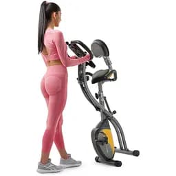 Велотренажер магнітний Hop-Sport HS-3010X Grix X-Bike з еспандерами сіро-жовтий - мініатюра 9