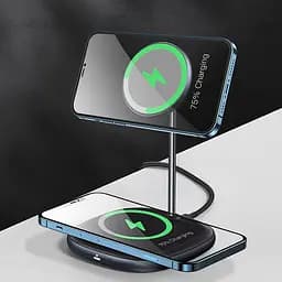 Зарядний пристрій Qi BASEUS Swan 2-in-1 Wireless Magnetic Charging Bracket 20W Max total (WXSW-C01) чорна - мініатюра 2