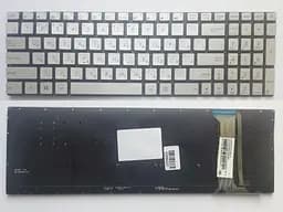 Клавіатура для ноутбуків Asus N551, N552, GL551, G552V срібляста без рамки з підсвічуванням RU/US