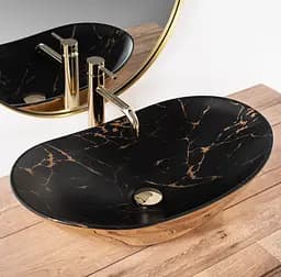 Умивальник Rea Royal In Black Marble Gold накладний REA-U8008, Чорний - мініатюра 2