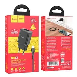 Адаптер мережевий HOCO Type-C Cable Maker dual port charger set N25 набір чорний 2USB - мініатюра 8