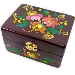 Скринька з букетом з масиву дерева ручний розпис коричнева 16х10х8 см 