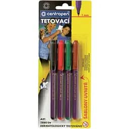 Набор маркеров для татуировки Centropen Tattoo 1 мм 4 шт. с трафаретом (2880)