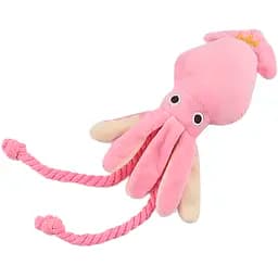 Игрушка для собак Осьминог + канат пищалка плюшевая розовая 30 х 8 см