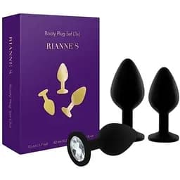Набор анальных пробок с кристаллом Rianne S: Booty Plug Set Black диаметр 2.7 см 3.5 см 4.1 см