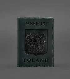 Кожаная обложка для паспорта с польским гербом зеленая Crazy Horse