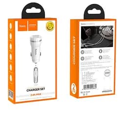АЗП Hoco Z27 Staunch dual port in-car charger set with Micro 2USB 2.4A White - мініатюра 2